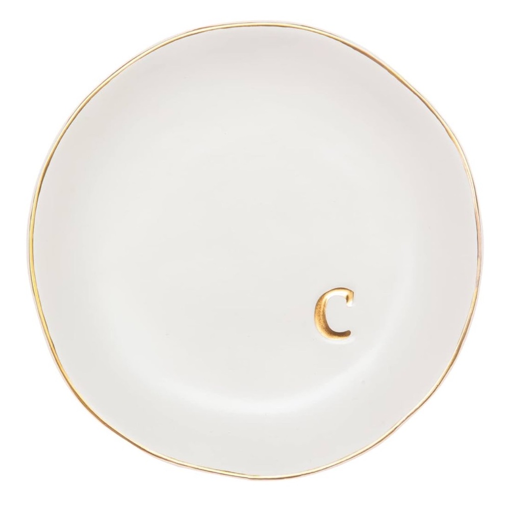 Ceramic dish for jewelry initial C